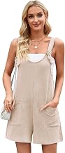 SotRong Womens Casual Ribbed Knit Short Jumpsuit with Adjustable Tie Straps and Front Pockets Cute Summer Sleeveless Romper Playsuit Baggy Loose Slouch Tank Overalls S-XL
