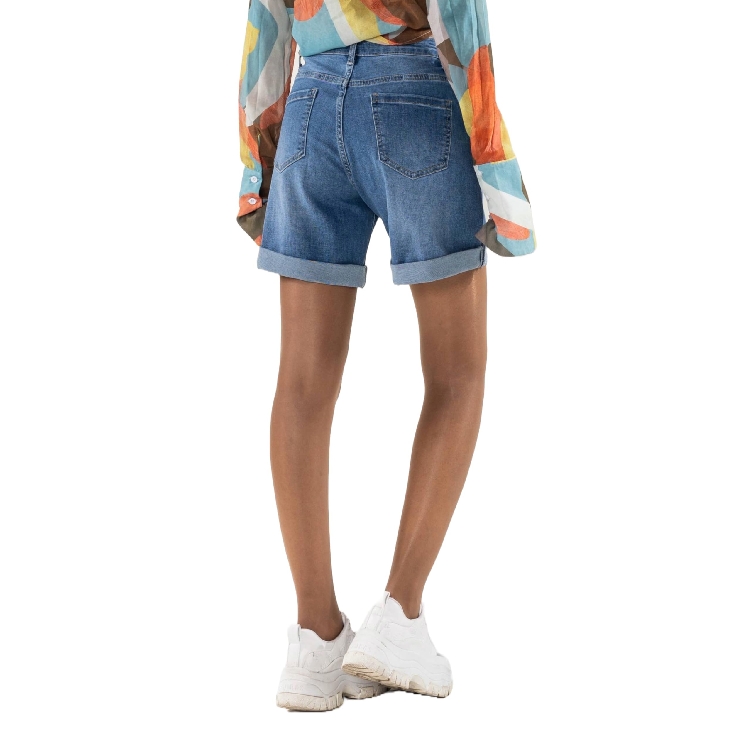 Nina Carter P208 Short en jean taille haute pour femme, look usé, mi-cuisse