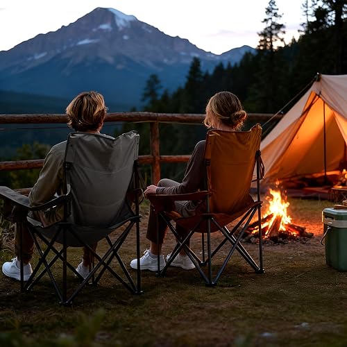 Miniatura 7 de TIMBER RIDGE Silla de campamento plegable de gran tamaño para adultos, soporta 550 libras resistente con portavasos bolsillo lateral para