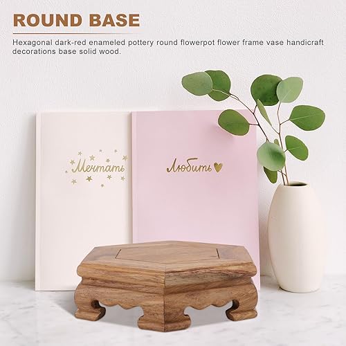 Miniatura 6 de DECHOUS Soporte de exhibición de taburete de madera, soporte hexagonal para plantas de madera, pequeño soporte rústico para flores, pedestal de