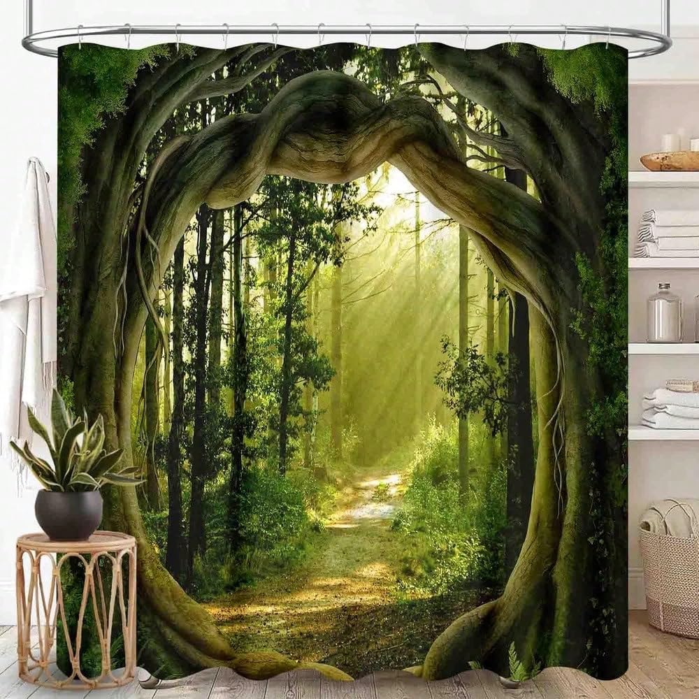 Rideau de douche forêt enchanteresse en tissu pour transformer votre douche en spa zen