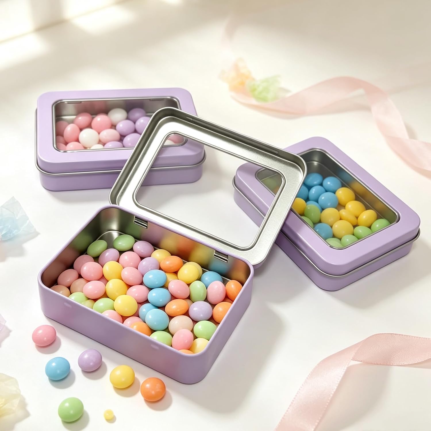 Rectangle Metal Tins Containers, 24 Pieces, 4.5 x 3.3 x 0.9 inch (Purple)