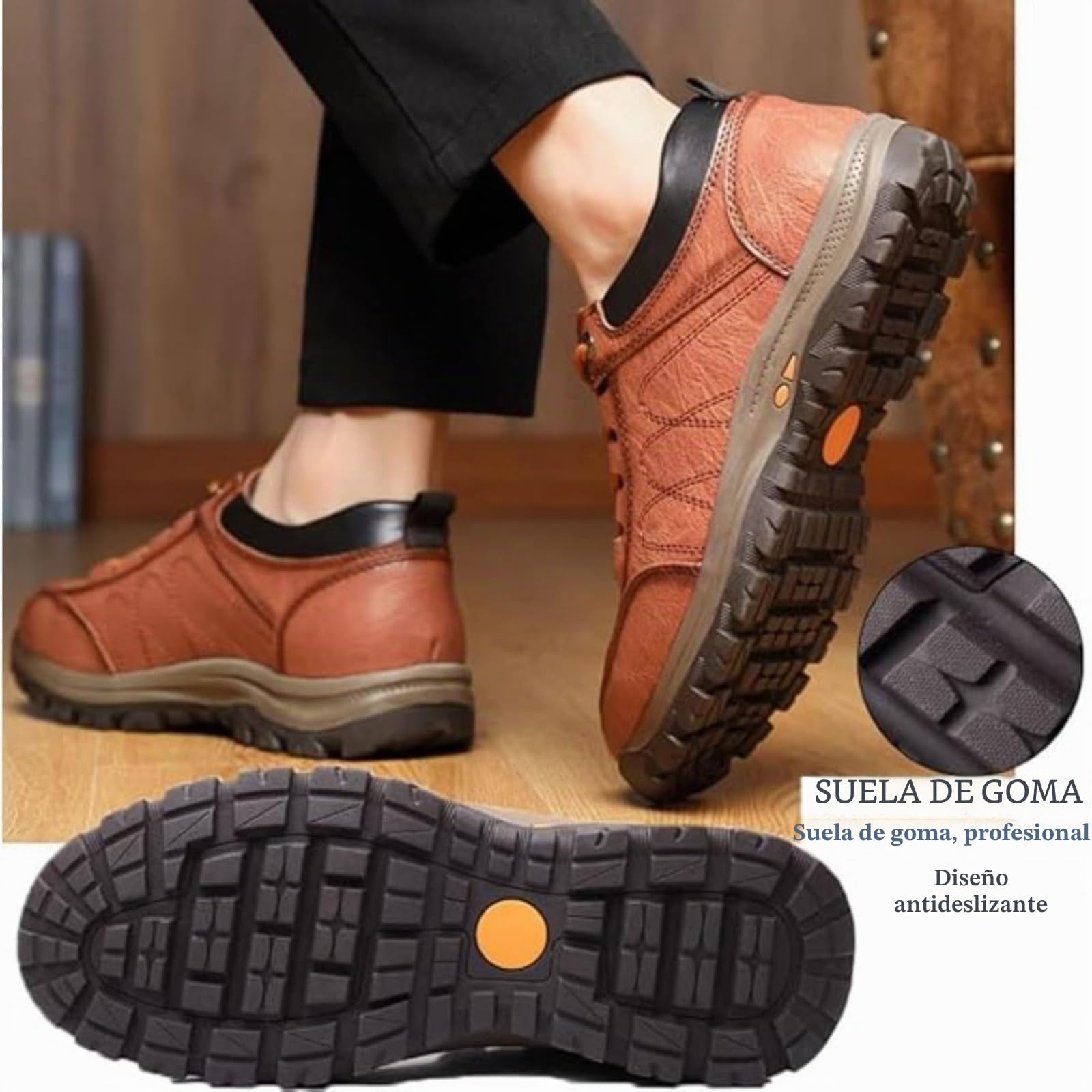 Mocasines casuales de cuero para hombre, hechos a mano, antideslizantes, con soporte de arco, zapatos cómodos para el trabajo, senderismo, zapatos deportivos para hombre