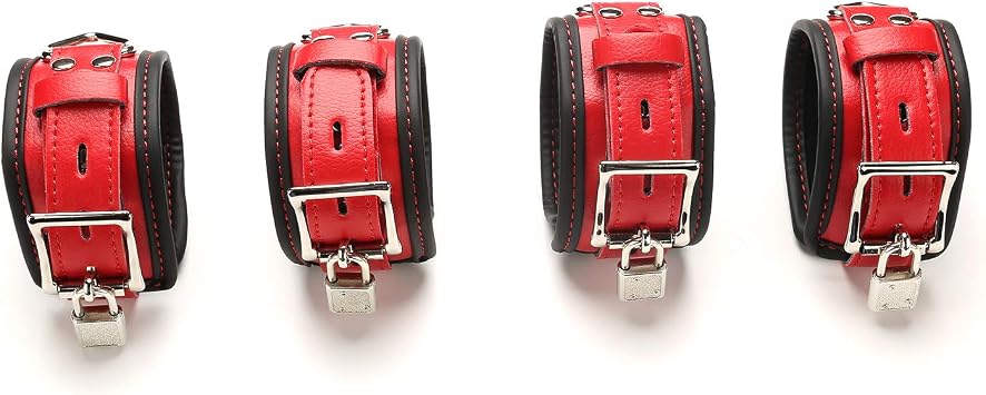 EXREIZST Adjustable Spreader Bar with 4 Premium Soft Pad Leather Straps 2 Chains Expandable Fitness Sports Exercise Training Tool Kit, Silver and Red
