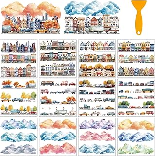 arricraft 12 Sheets DIY City Landscape Rub on Transfers for Craft, Buildings Transfer Sticker Furniture Decals Waterproof Stickers for Home Window Bedroom Living Room Water Bottle Glass Decoration