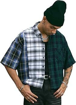 Amazon.com: Verdusa Men's Plaid Checkered Cropped Shirt Button Up
