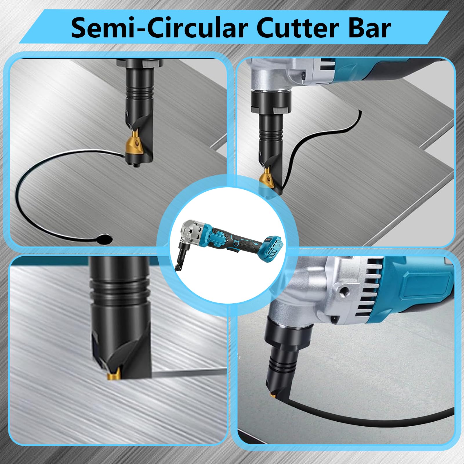 Cortador de Chapa Metalica, 21V 1100W Nibbler Eléctrica con 2 Baterías Cortadora para Acero Inoxidable de 2mm Hierro y Aluminio de 3mm Cabezal de Corte Giratorio de 360°