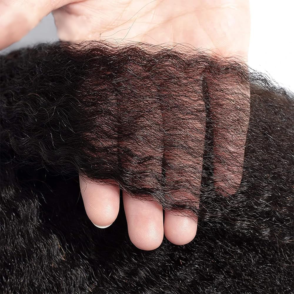 Yaki Wave Human Hair Bundles Natural Black 16 18 20 Inch Color Black Bundle Kinky Straight Human Hair Extensions 50 Gram Per Bundle 150g Total Unprocessed Brazilian Virgin Hair