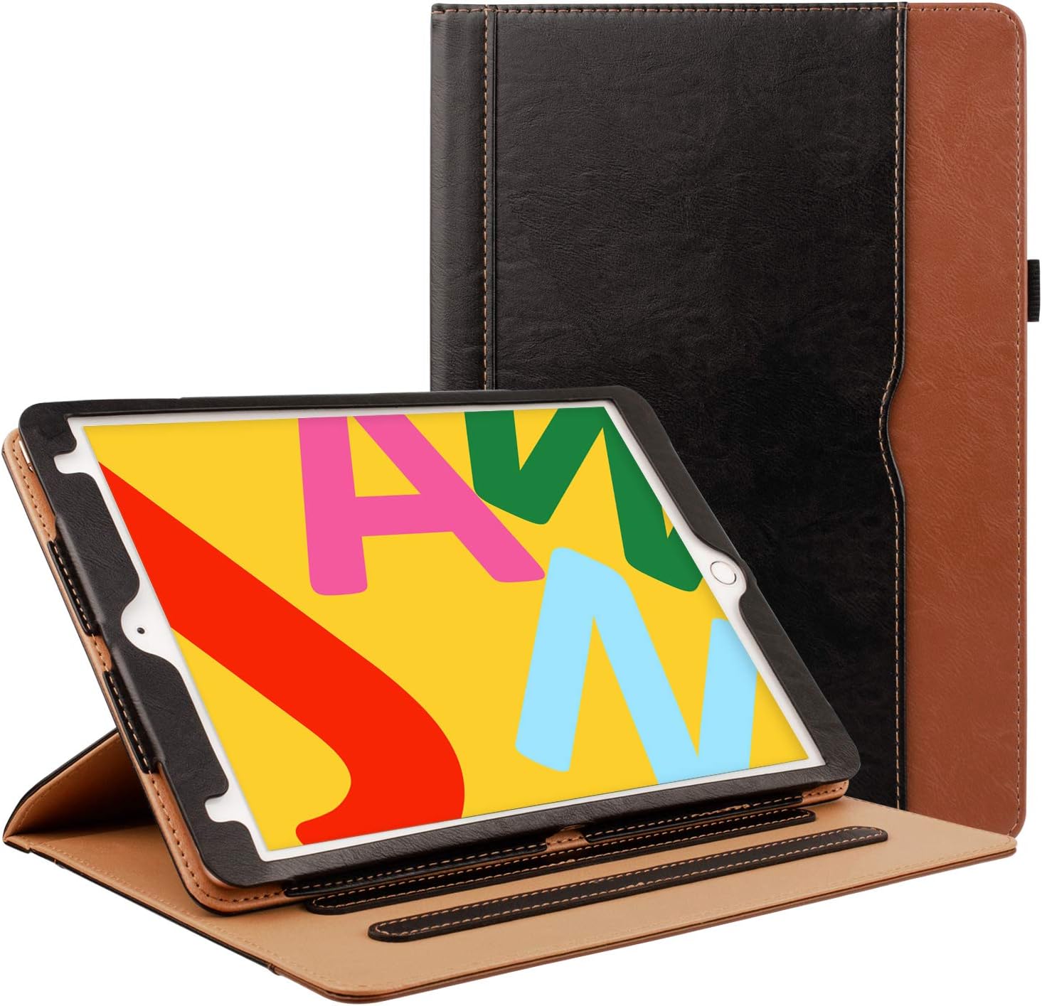 ZoneFoker iPad Air 3 10.5 inch 2019 Leather Case, 360 Protection Multi-Angle Viewing Auto Sleep/Wake Folio Stand Cases with Pencil Holder for iPad Air3 3rd Generation - Black/Brown