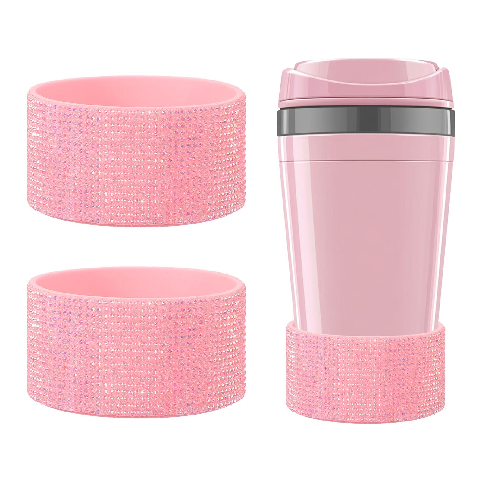 YELARXI Glitter Silicone Boot, Diamond Protective Boots Shining Anti Slip Cup Protector with 2.91"-2.95" Bottom - Fitting for (Stanley Tumbler Water Bottle) 2 Pack & 30-40oz & Pink