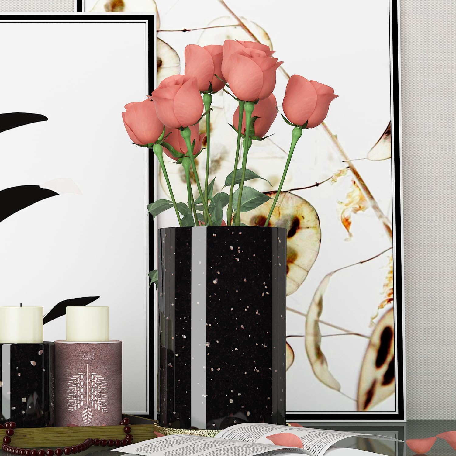 FunStick 15.7"x240" Black Granite Countertop Contact Paper Waterproof Black Granite Wallpaper Peel and Stick Countertops for Kitchen Bathroom Removable Granite Wall Paper for Cabinets Desk Shelves