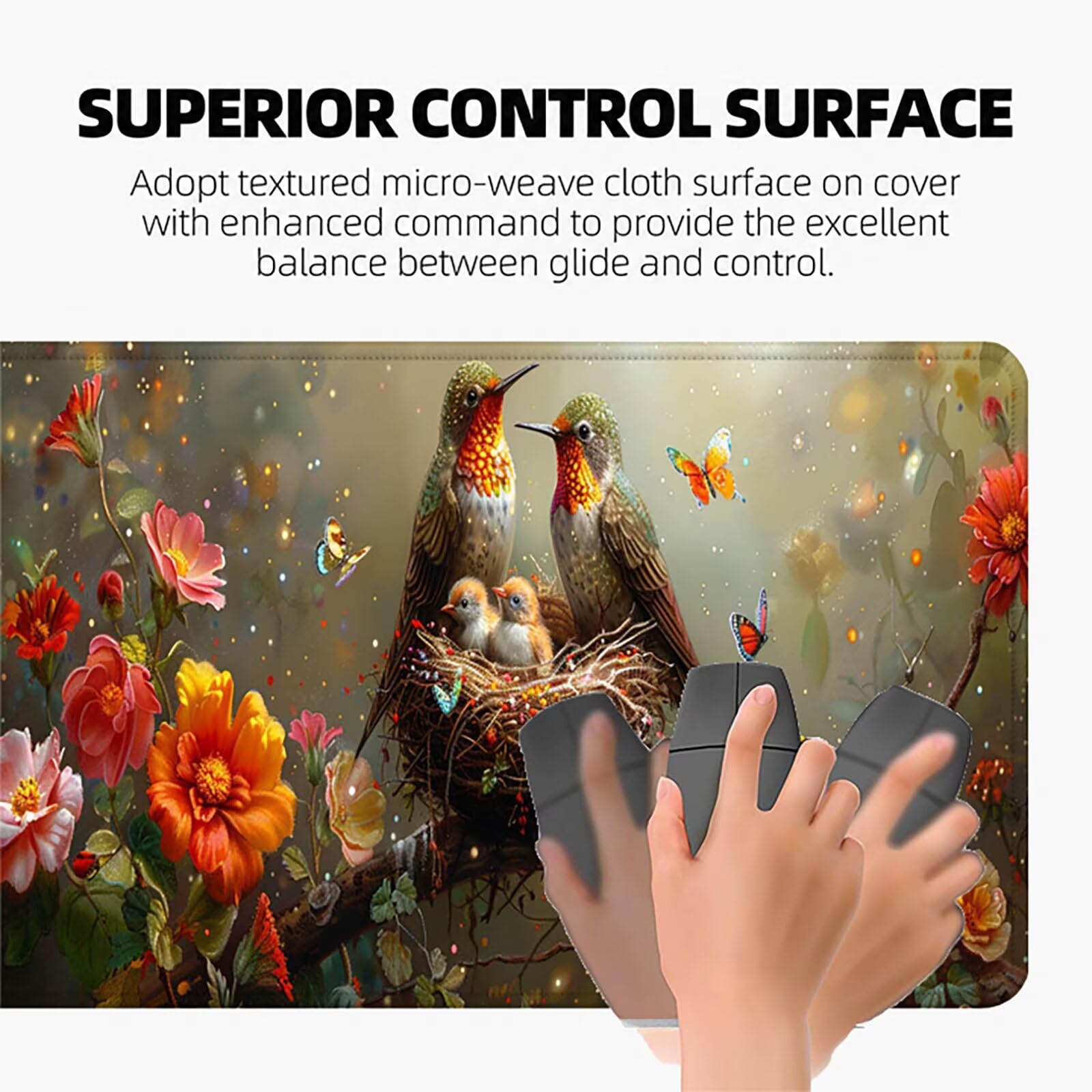 Tapis de Souris Gaming Papillon, Tapis de Souris XXL 1200x600x3mm, Tapis de Bureau avec Bords Cousus, Mouse Pad Améliorer Précision et Vitesse, Accessoire Bureau et Gaming Accessoire, Oiseau 8-2546