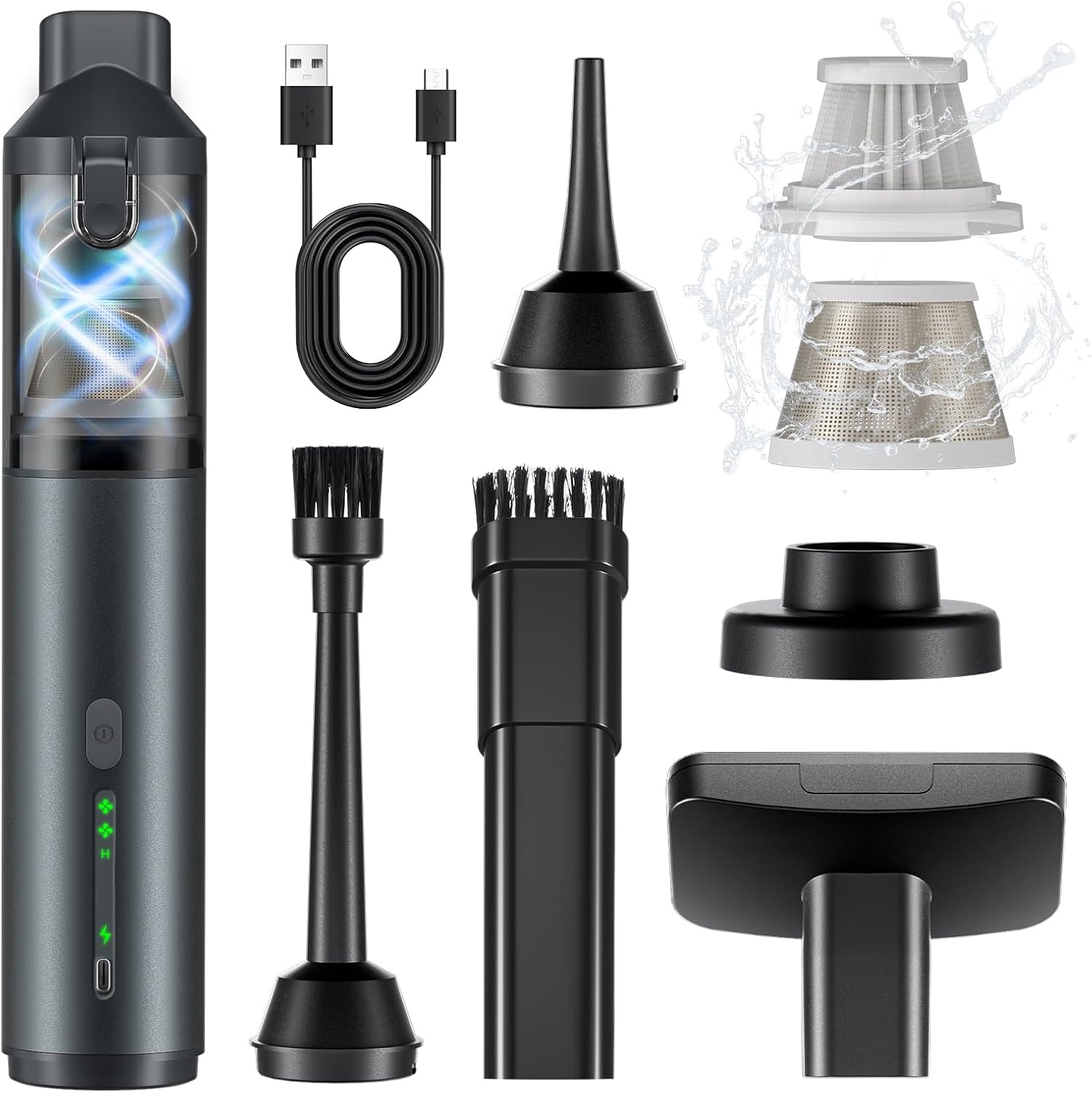 Aspiradora portátil para automóvil con potente succión de 16000 Pa, aspiradora de mano inalámbrica recargable, soplado y succión 4 en 1, aspiradora