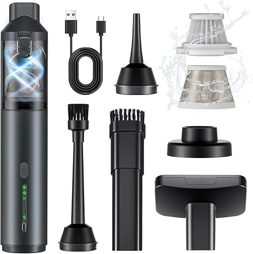 Aspiradora portátil para automóvil con potente succión de 16000 Pa, aspiradora de mano inalámbrica recargable, soplado y succión 4 en 1, aspiradora