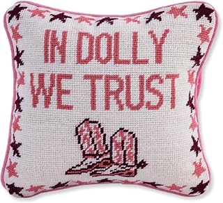 FURBISH Needlepoint Decorative Throw Pillow - Trust Dolly - 11" x 11" - Small Embroidered Accent Pillow for Bed, Chair, Couch, Sofa - Eclectic Home Decor