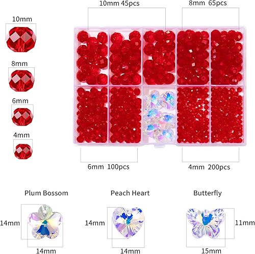 Miniatura 2 de FZH Kit de cuentas de vidrio de Briolette facetadas de 0.157-0.394 in para fabricación de joyas, 410 cuentas espaciadoras de cristal en forma de