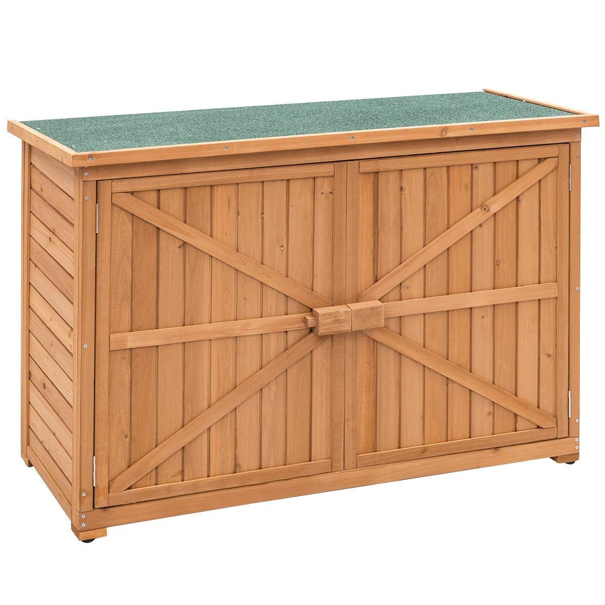 Goujxcy Wooden Garden Shed Outdoor Storage Shed Cabinet Fir Wood Double Door Yard Locker with Workstation