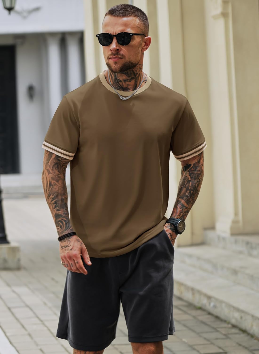 Mens Ringer Tshirt Casual Heavyweight Summer Crewneck Short Sleeve Shirts (S-XXL) - Image 5