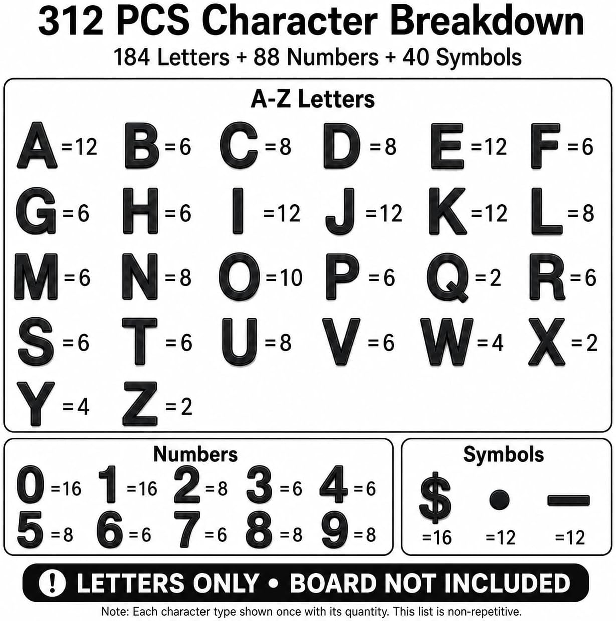 1 Inch Plastic Letter Board Letters Only, 312 PCS Black Letters image 3