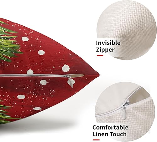 Miniatura 2 de Juego de 2 fundas de almohada lumbares rojas de Navidad de 12 x 20 pulgadas, fundas de almohada rectangulares de árbol de acuarela de Navidad,