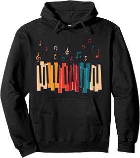 Music Notes Colorful Keyboard Piano Pullover Hoodie
