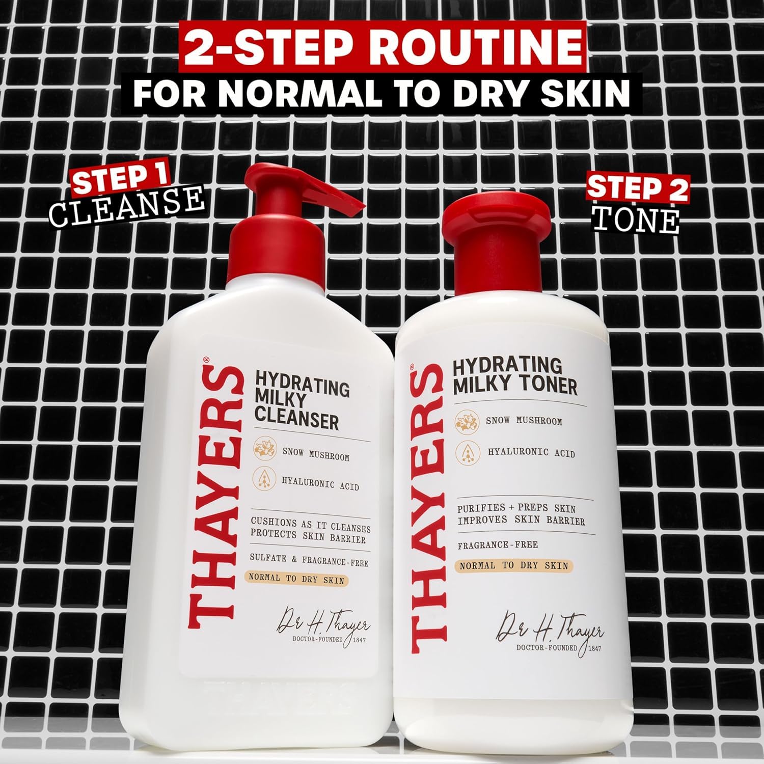 Thayers Milky Face Cleanser 8 FL Oz + Thayers Milky Toner 12 FL Oz with Snow Mushroom and Hyaluronic Acid, Dermatologist Recommended Hydrating Skincare for Dry and Sensitive Skin Bundle - Image 2