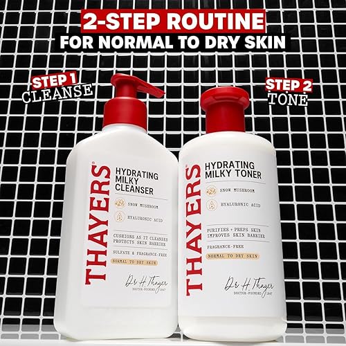 Miniatura 2 de Thayers Limpiador facial lechoso de 8 onzas líquidas + tóner THAYERS Milky de 12 onzas líquidas con hongo de nieve y ácido hialurónico, recomendado