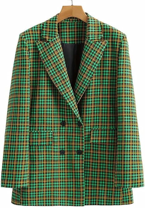 Amazon Co Jp Dxmrwj 格子縞のジャケットの秋と冬の二重抽選の女性のカジュアルな緩い格子縞のブレザーの婦人服 Color A Size M Code ファッション