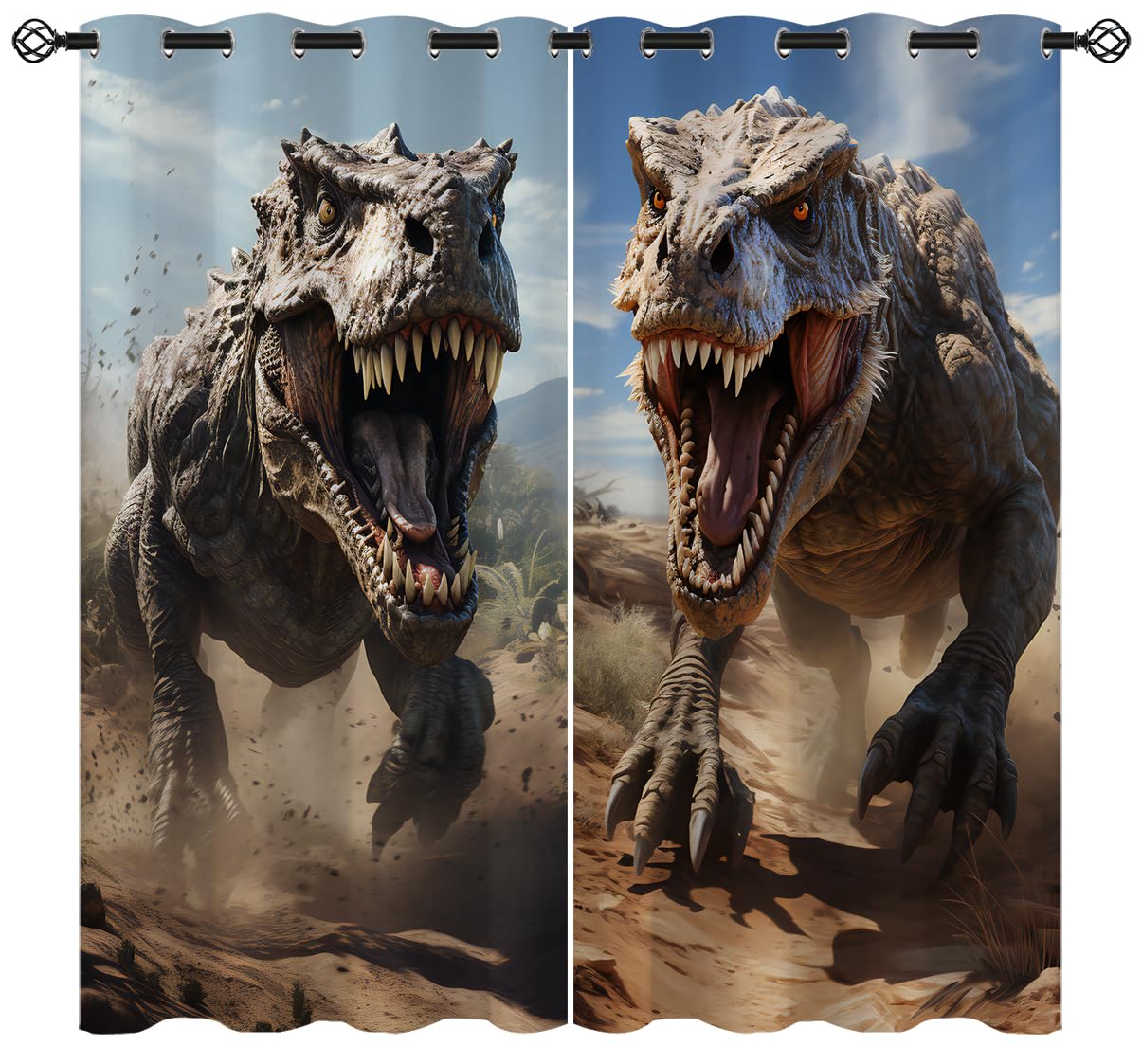 ONINUO Jurassic Dinosaur Blackout Curtains for Girls Boy Home Decor, 3D Dino Raptor Jungle Animals Grommet Thermal Insulated Drapes Darkening Window Curtain for Bedroom Living Room, 72 x 63 Inch