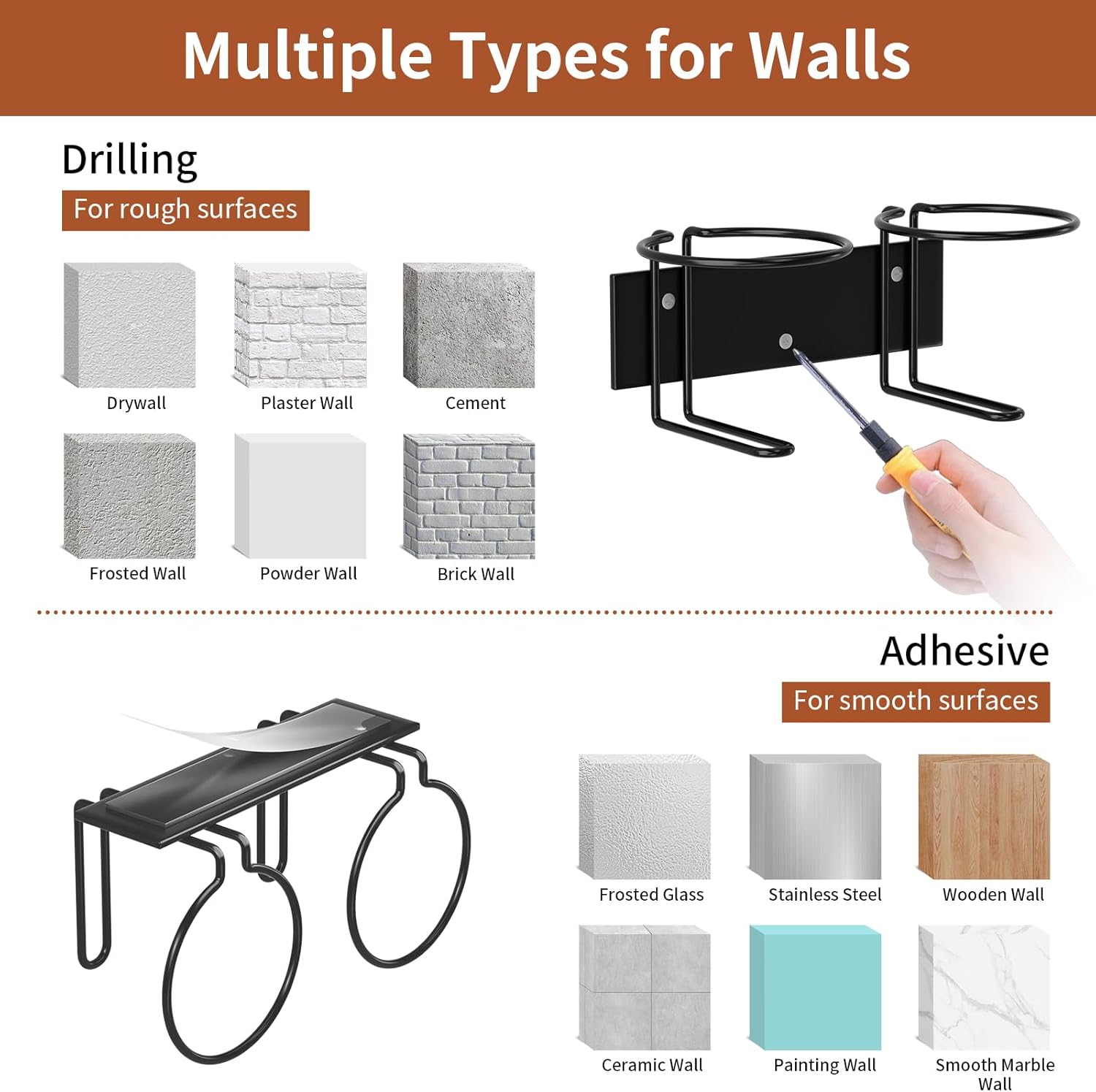 Cup Holder for Stanley Tumbler 2 PCS, Stainless Steel Wall Mount Cup Holder for Stanley 40/30oz, Self Adhesive or Drilling Cup Holders for Kitchen Organizer and Storage, Stanley Water Bottle Organizer - Image 5