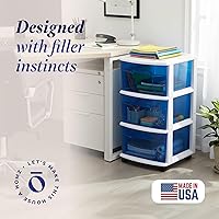 Vista 3 de HOMZ Torre de Cajones, Carrito Organizador de Almacenamiento de Plástico Transparente Azul de 3 Niveles, Marco Blanco - Contenedores de Cajones