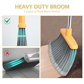 XXFLOWER Broom and Dustpan Set, Dustpans with Broom Combo for Home, Heavy Dust Dustpan and Broom Combo, Long Handle Dust Pan and Broom Set for Kitchen, Office, Pet Hair(Gray Yellow)