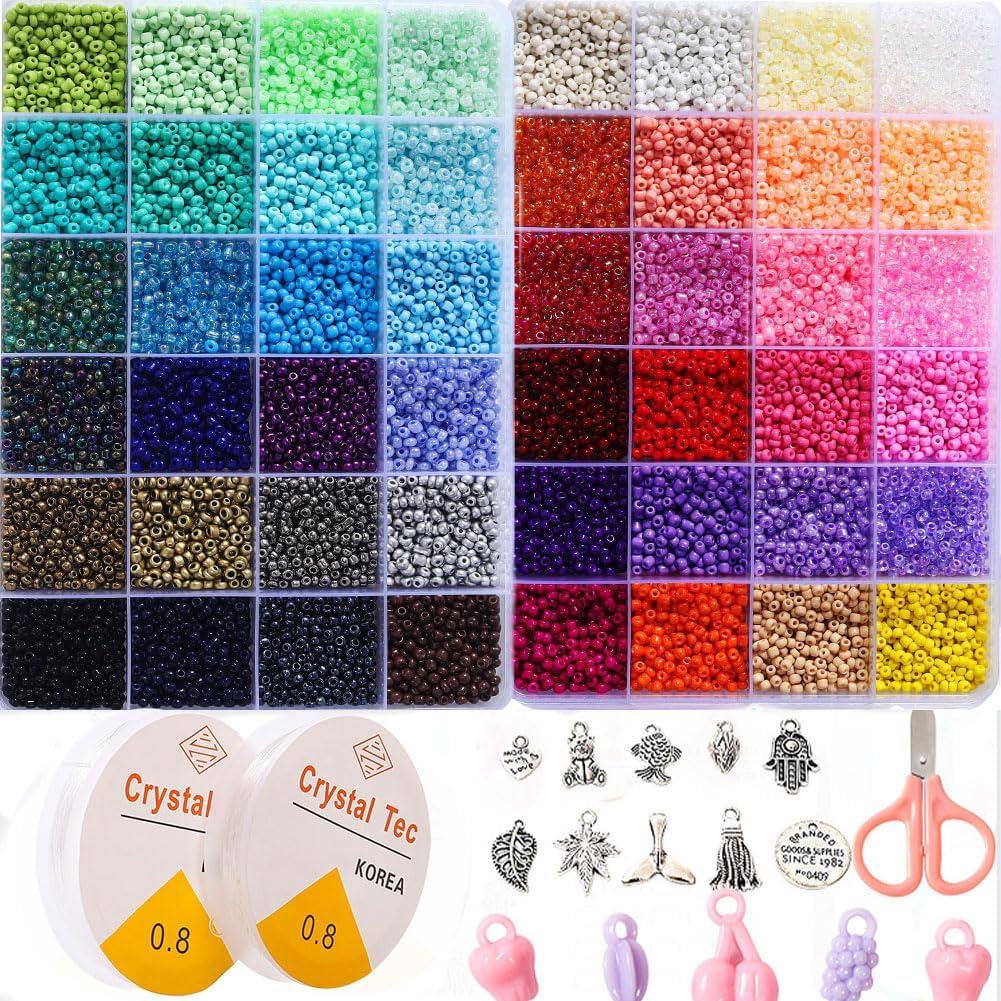 YITOHOP 8800+pcs 4mm 12/0 48 Colors Glass Seed Beads, Charms Bracelet Jewelry Making Beads Kit Gifts for Teen Girls Crafts for Girls Ages 8-12 Holiday Gifts
