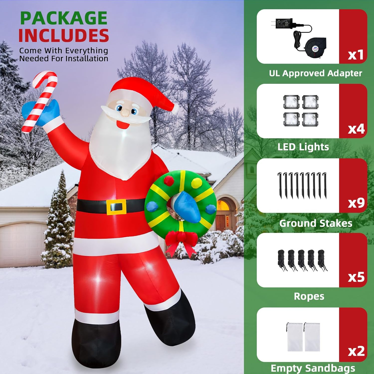 8FT Christmas Inflatable Santa Claus Outdoor Decoration, Inflatable Santa Holds Garland Blow Up Yard Decorations Built-in LEDs, Inflatable Christmas Decorations for Xmas Party Yard Garden Lawn - Image 8