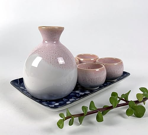 Vista 26 de JapanBargain 4678, Juego de sake de porcelana auténtica japonesa Saki Set decantador de sake y tazas de saki, fabricado en Japón (Brown Beauty)