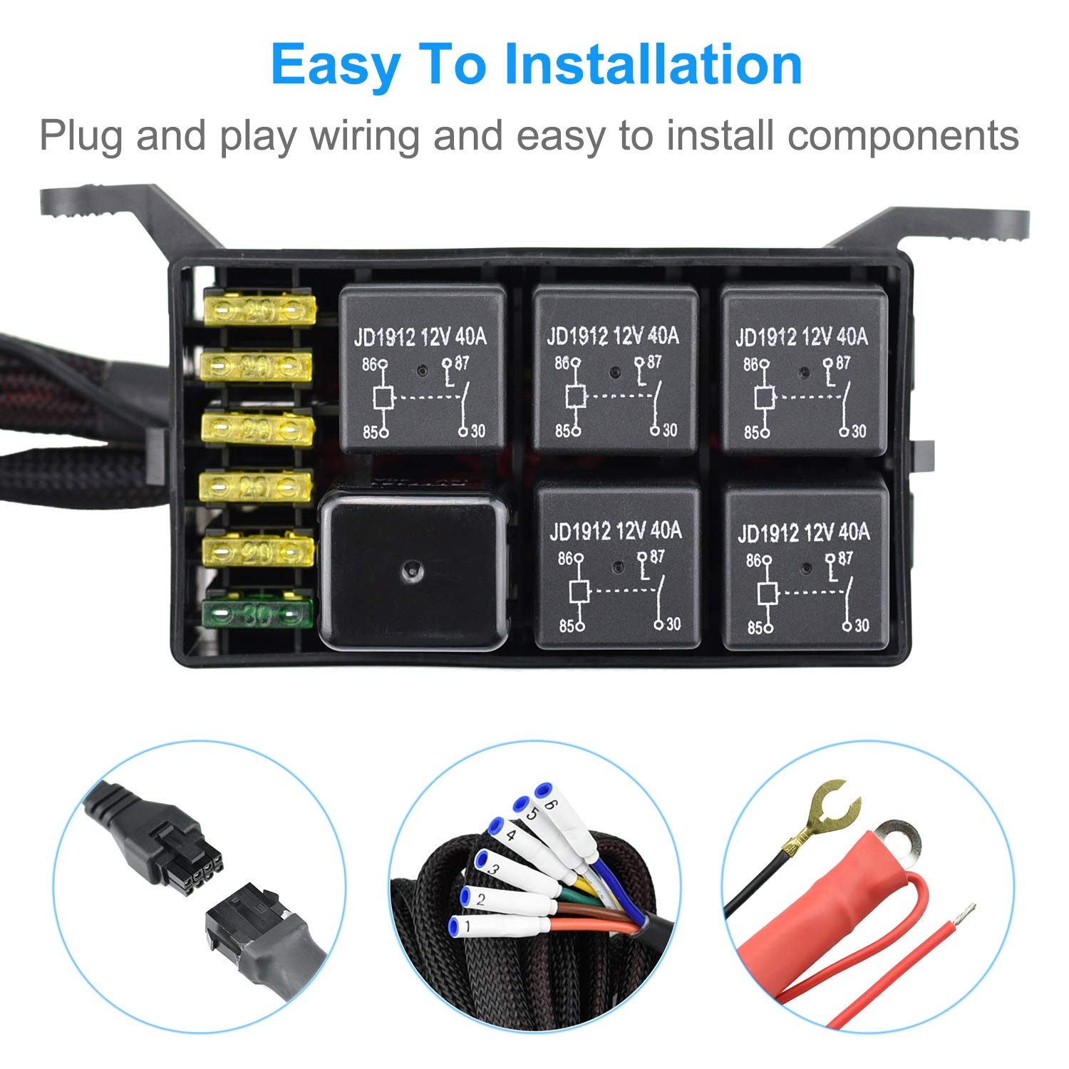 Cllena Universal 6 Gang ON/Off Switch Panel with Relay System Fuse Box Wiring Harness Assembly Kit for Car Auto Truck Camper Rv ATV UTV Jeep Off-Road Marine Boat Accessories
