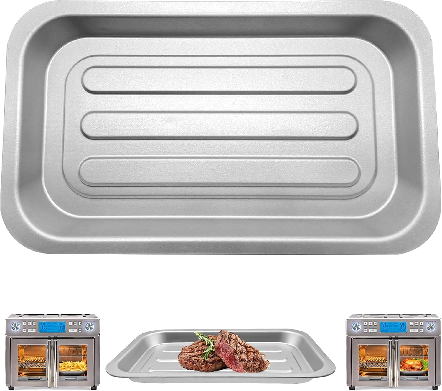 GWY Air Fryer Grill Plate for Emeril Lagasse Dual Zone 360 Air Fryer Oven 25 QT Extra Large, 11.5''×6.7'' Stainless Steel Air Fryer 2Pack Accessories Grill Pan Crisper Plate Replacement Parts Rack