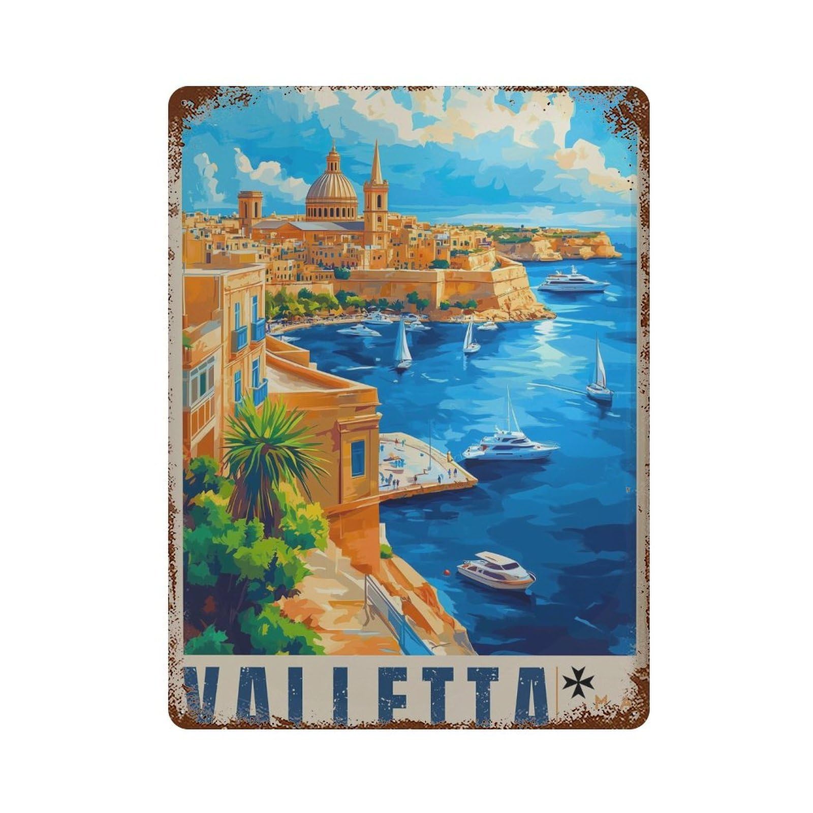 xiaoxiaoshen Valletta Malta Mediterranean Travel Wall Decor Art Metal Tin Poster Modern Home Decor Art Home Bar Shop Decorations Vintage Sign 40x30cm