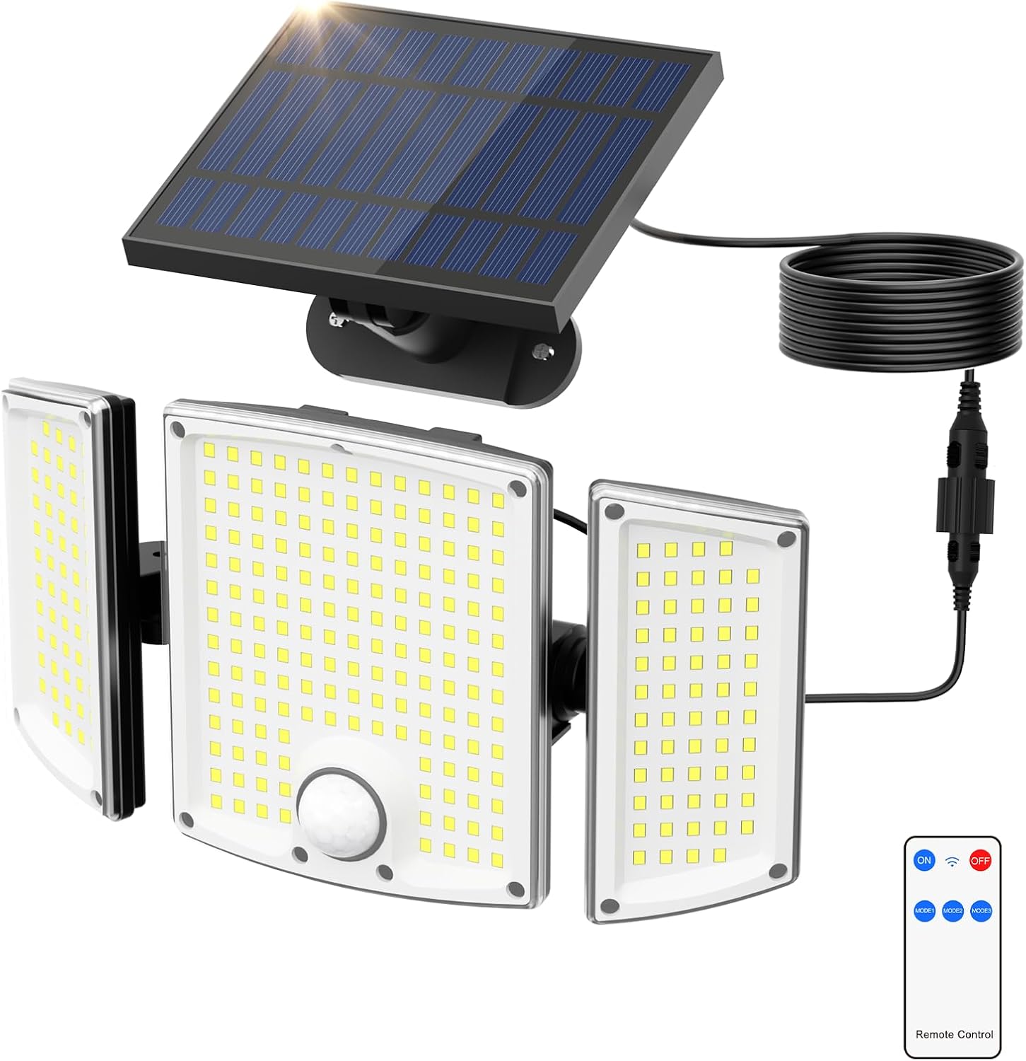 Onforu Solar Lights Outdoor, 3500LM 278 LEDs Split Motion Sensor Flood Lights with 16.4 ft Cable, 3 Modes, IP65 Waterproof Security Lights with Remote Control for Yard, Pathway, Pool, Garage, 1 Pack