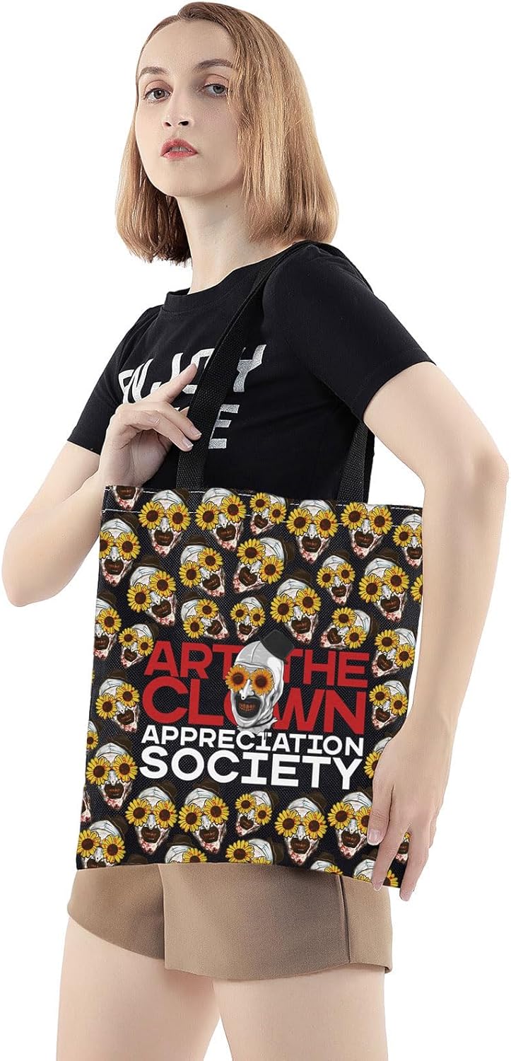 WZMPA Horror Clown Canvas Tote Bag Clown Fans Gift Clown Appreciation Society Grocery Bag Clown Movie Merchandise (Society Bl TG) - Image 4