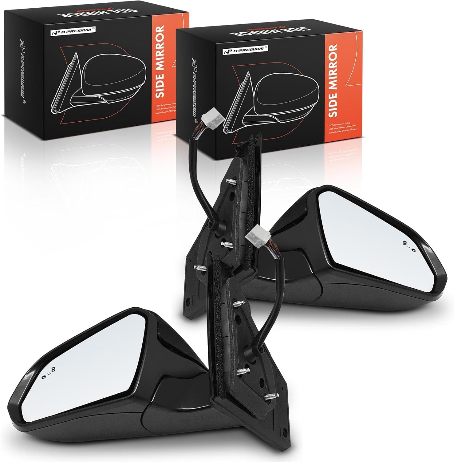 A-Premium Pair (2) Driver and Passenger Side Power Door Mirror - Compatible with Hyundai Sonata 2015-2017 - Heated Manual Folding Black Outside Rear View Mirror w/Turn Signal Blind Spot Detection