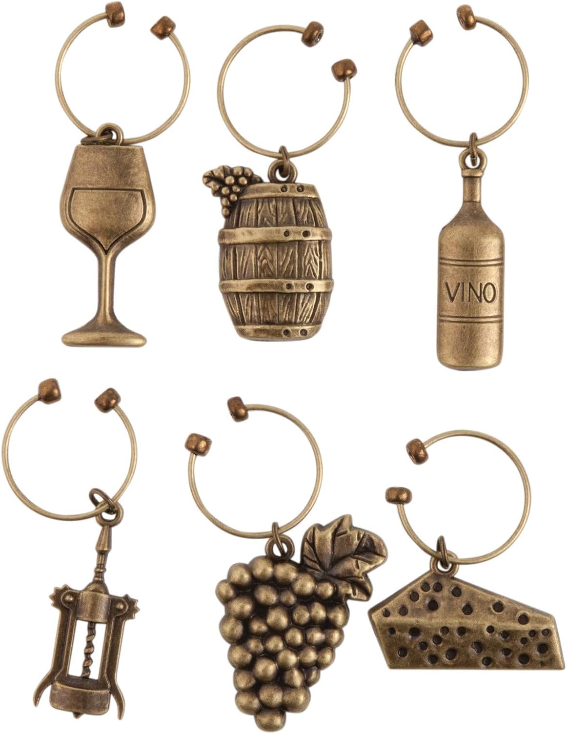 Antique Gold Vineyard Wine Charms Set of 6