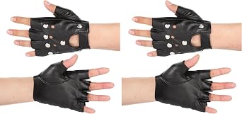 Styquenzer Black Leather Punk Style Gloves, Gothic Gloves Men Women, Dancing Mittens Steampunk Retro Punk Glove for Men Women Adults
