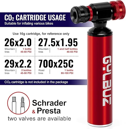 Miniatura 4 de Inflador de neumáticos de bicicleta de CO2 Bomba de bicicleta portátil de Co2 compatible con válvula Presta y Schrader con cartucho de