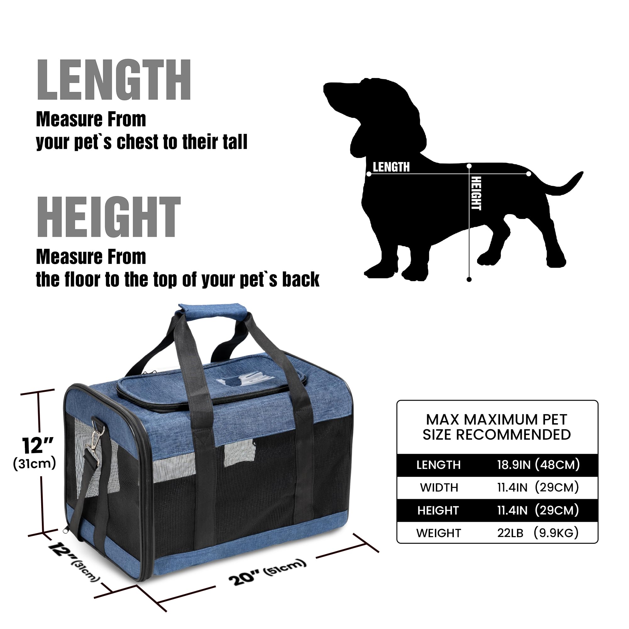 HITSLAM Trasportino Gatto, Trasportino Cane per Gatto/Gatti/Cane/Cani, Trasportino Morbido e Borsa per Animali Domestici Viaggio,Conforme agli Standard, Blu (L)