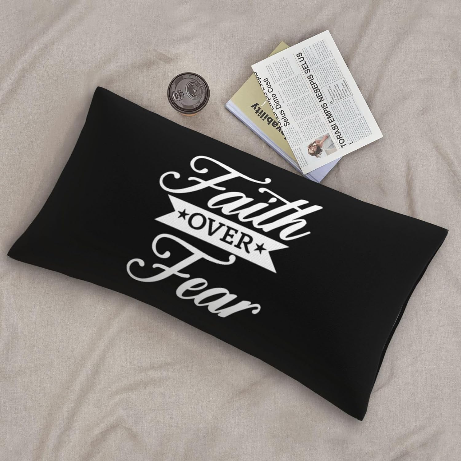 Faith Over Fear Pillowcase Cozy Pillow Sham for Bed Sofa Car Office Hotel Pillow Covers Standard Size 20x36 Inches, Black