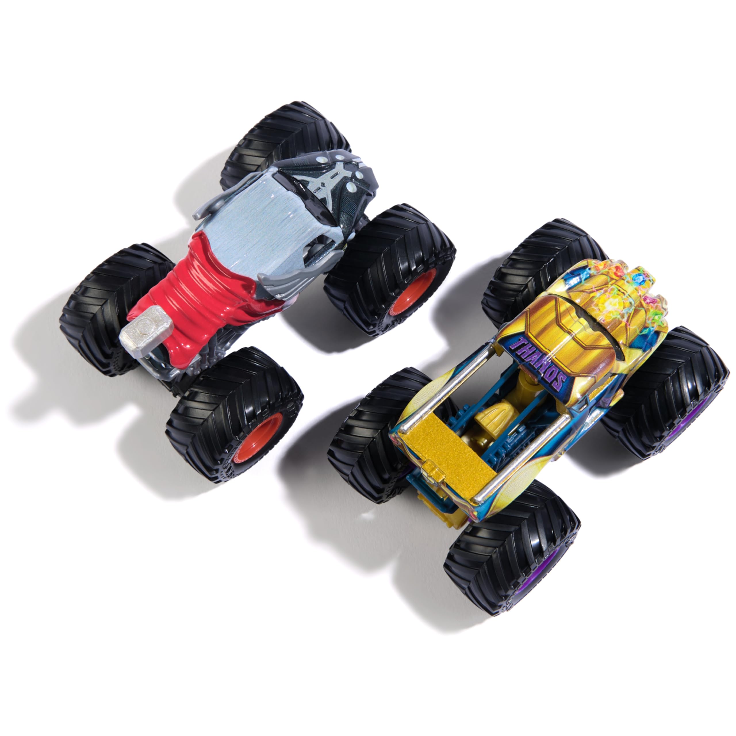 Monster Jam, Marvel Oficjalne odlewane ciężarówki Thanos Vs Thor Monster Truck w skali 1:64, zabawki dla chłopców i dziewczynek od 3 lat