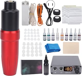 Tattoo Pen Kit, Professional Rotarys Tattoo Pen Power Supply Foot Pedal Practice Ink Complete Tattoo Machine Set 100‑230V(#2)