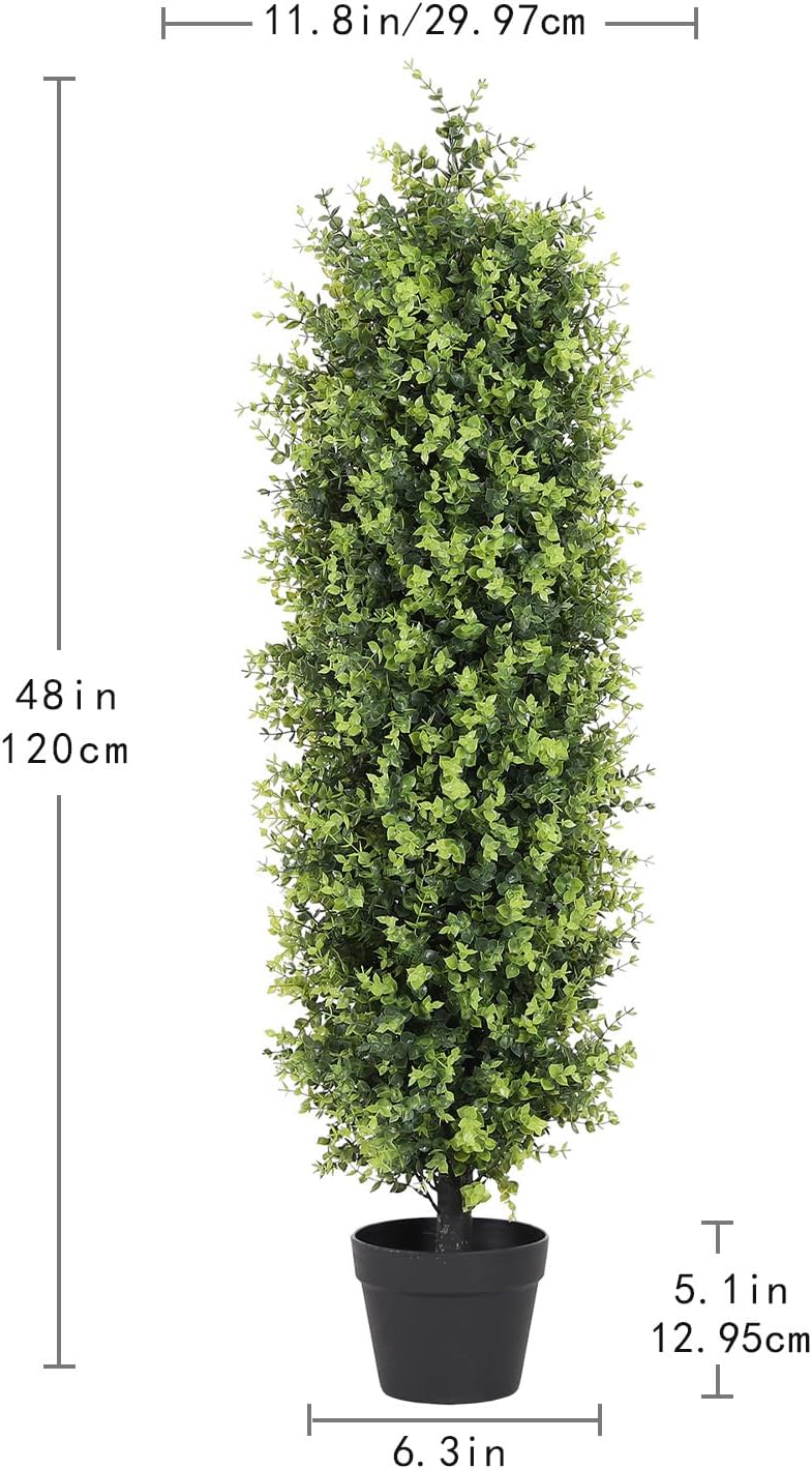 4ft Boxwood Topiary Trees Artificial Outdoors Set of 2 Pack, Fake Evergreen Plants 48 Inch Faux Bushes and Shrubs for Planter Front Porch Patio Decor 4 Foot
