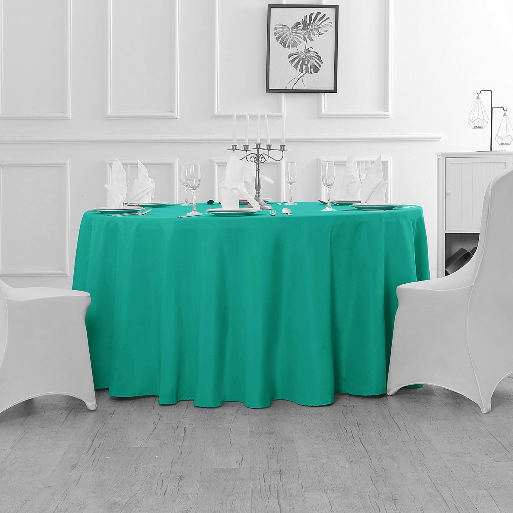 Fokitut Tischdecken für Küche, Esszimmer, Hochzeit, Party, Urlaub, Abendessen, 2 Stück, rund, schmutzabweisend, knitterfrei, aus Polyester, Tischdecken (332 cm, Türkis)